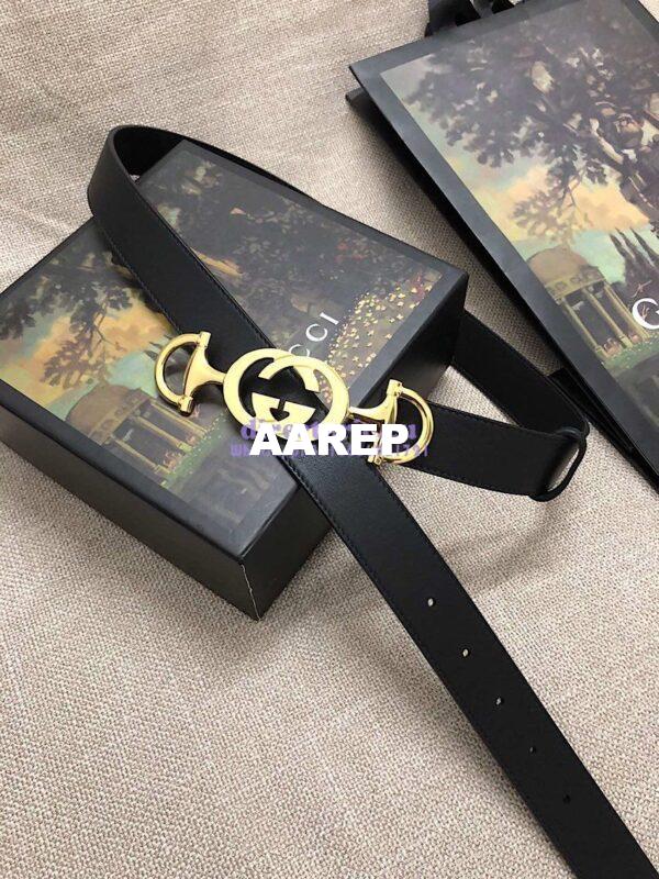 Replica Gucci Leather belt with Interlocking G Horsebit 550122