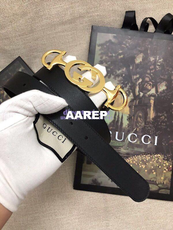 Replica Gucci Leather belt with Interlocking G Horsebit 550122 4