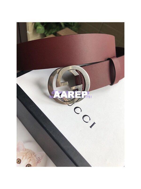 Replica Gucci Leather belt with interlocking G 368186 Burgundy 2