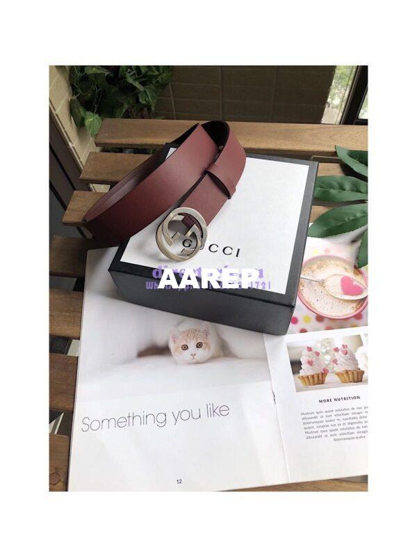 Replica Gucci Leather belt with interlocking G 368186 Burgundy 4
