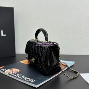 Replica Chanel Mini Flap Bag With Top Handle AS2431 in Patent Calfskin Black with Light Gold Hardware 2