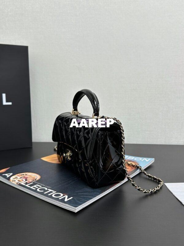Replica Chanel Mini Flap Bag With Top Handle AS2431 in Patent Calfskin Black with Light Gold Hardware 4