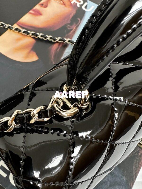 Replica Chanel Mini Flap Bag With Top Handle AS2431 in Patent Calfskin Black with Light Gold Hardware 5