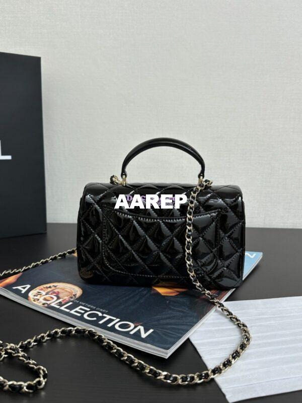 Replica Chanel Mini Flap Bag With Top Handle AS2431 in Patent Calfskin Black with Light Gold Hardware 7