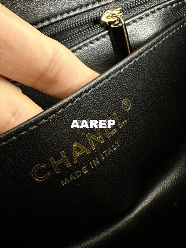Replica Chanel Mini Flap Bag With Top Handle AS2431 in Patent Calfskin Black with Light Gold Hardware 9
