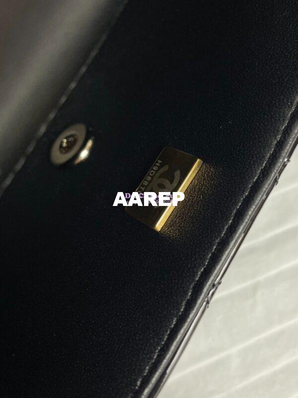 Replica Chanel Mini Flap Bag With Top Handle AS2431 in Patent Calfskin Black with Light Gold Hardware 10