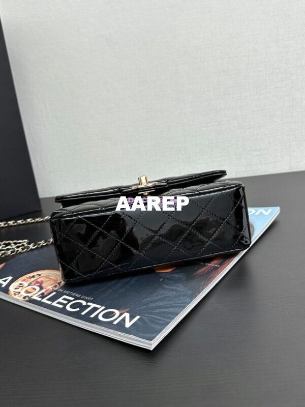 Replica Chanel Mini Flap Bag With Top Handle AS2431 in Patent Calfskin Black with Light Gold Hardware 11
