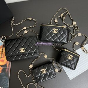 Replica Chanel 24A Wallet On Chain Lambskin, Diamanté AP4299 Black