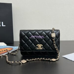 Replica Chanel 24A Wallet On Chain Lambskin, Diamanté AP4299 Black 2