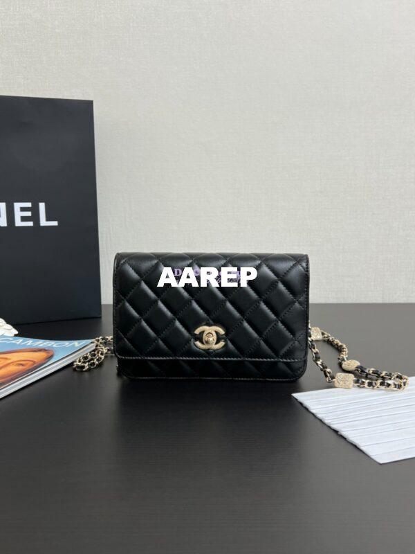 Replica Chanel 24A Wallet On Chain Lambskin, Diamanté AP4299 Black 3