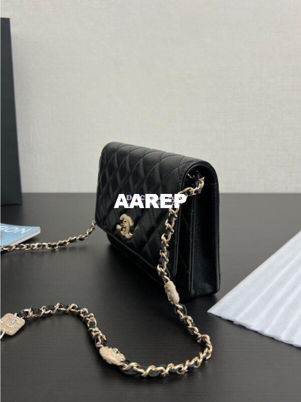 Replica Chanel 24A Wallet On Chain Lambskin, Diamanté AP4299 Black 4
