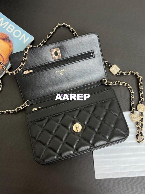 Replica Chanel 24A Wallet On Chain Lambskin, Diamanté AP4299 Black 9