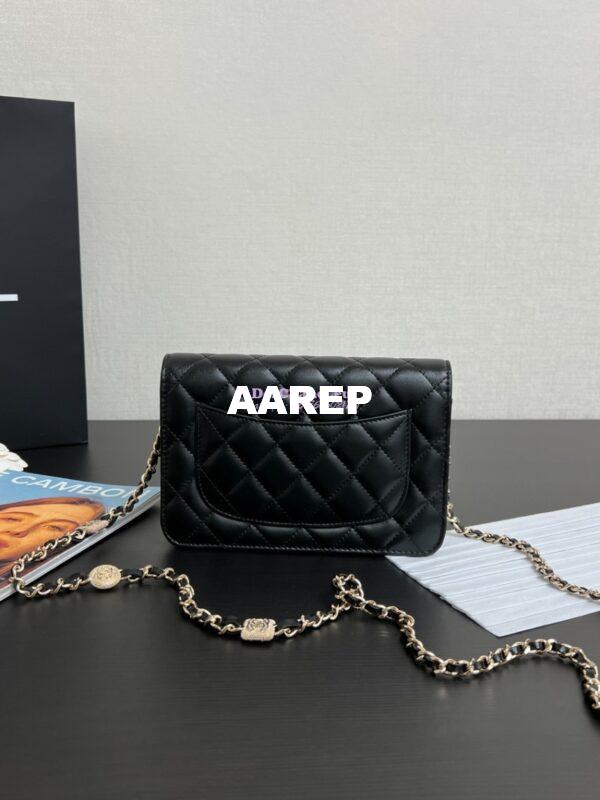Replica Chanel 24A Wallet On Chain Lambskin, Diamanté AP4299 Black 10