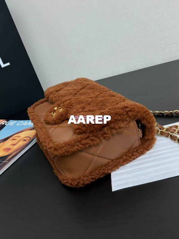 Replica Chanel 24P Flap Bag Shearling Lambskin AS5149 Dark Brown Limited Edition 5
