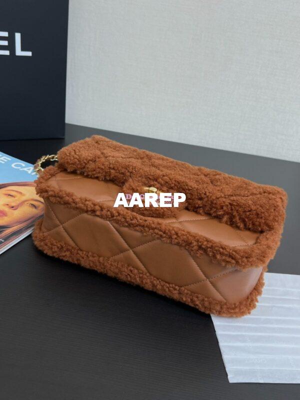 Replica Chanel 24P Flap Bag Shearling Lambskin AS5149 Dark Brown Limited Edition 6