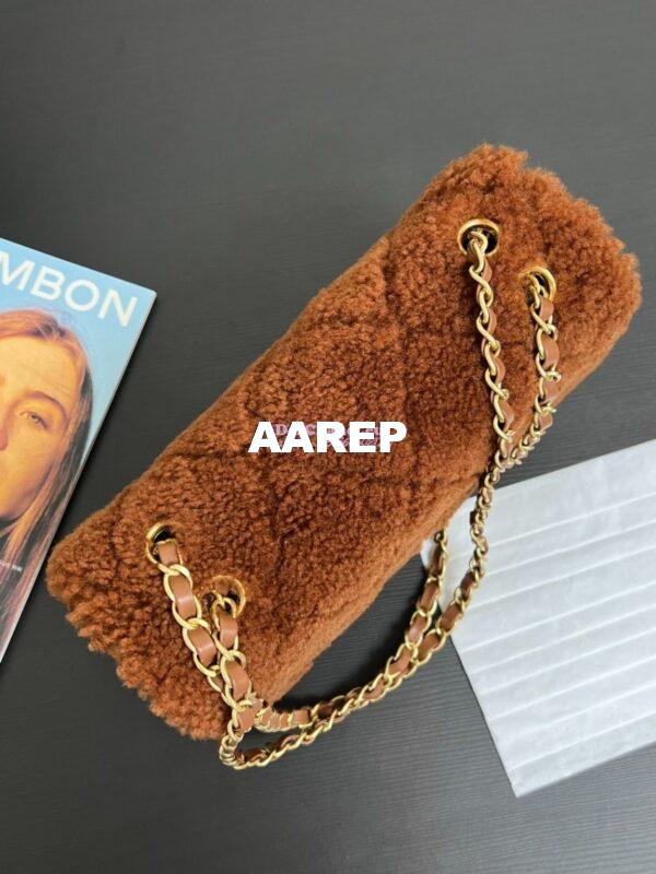 Replica Chanel 24P Flap Bag Shearling Lambskin AS5149 Dark Brown Limited Edition 7