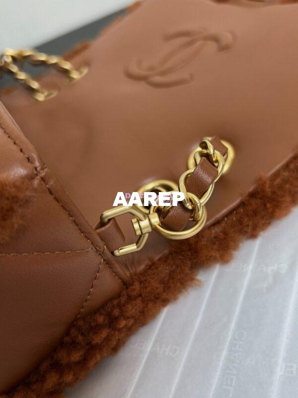 Replica Chanel 24P Flap Bag Shearling Lambskin AS5149 Dark Brown Limited Edition 8