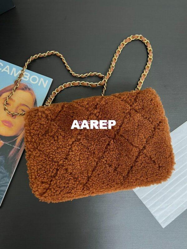 Replica Chanel 24P Flap Bag Shearling Lambskin AS5149 Dark Brown Limited Edition 11