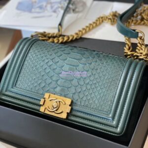 Replica Chanel Python Boy Chanel Flap Bag Ruthenium Hardware Army Green 2