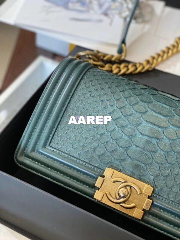 Replica Chanel Python Boy Chanel Flap Bag Ruthenium Hardware Army Green 5