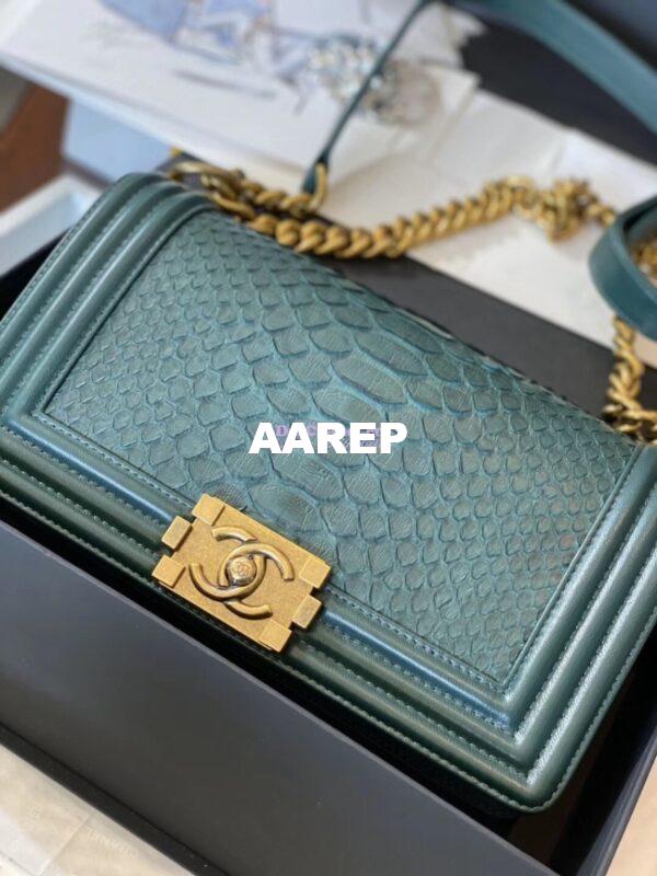 Replica Chanel Python Boy Chanel Flap Bag Ruthenium Hardware Army Green 6