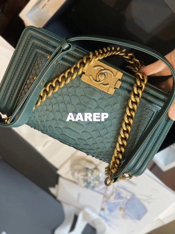 Replica Chanel Python Boy Chanel Flap Bag Ruthenium Hardware Army Green 8