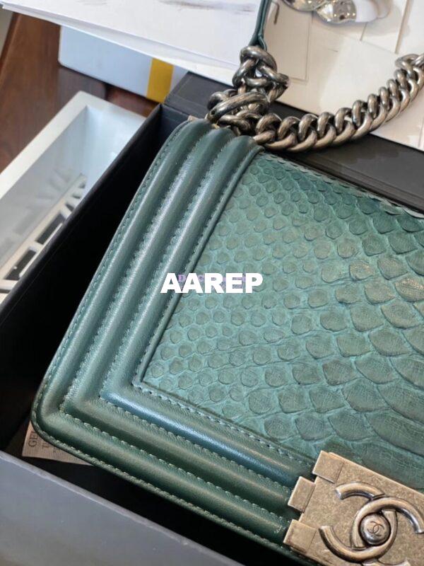 Replica Chanel Python Boy Chanel Flap Bag Ruthenium Hardware Army Green 14