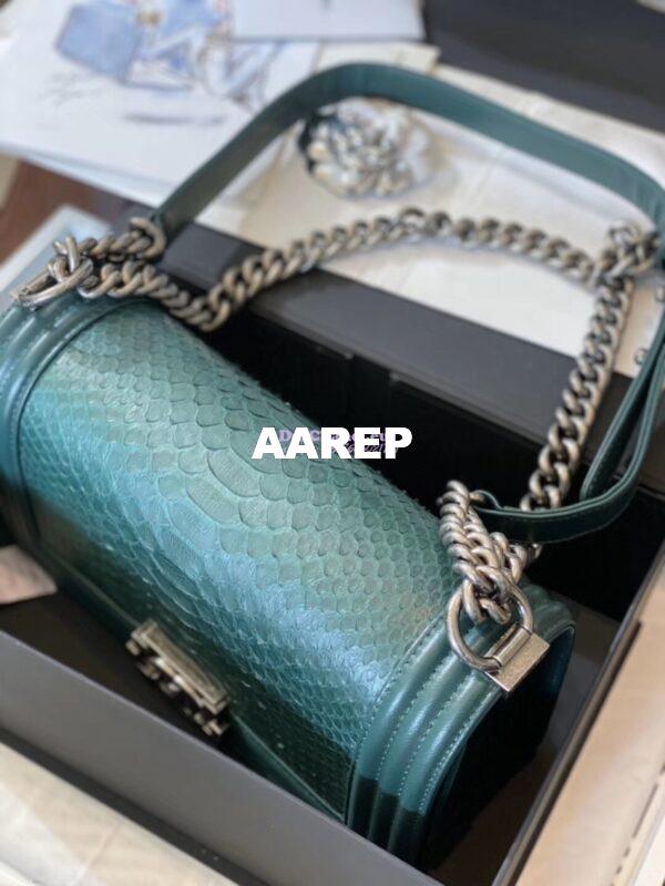 Replica Chanel Python Boy Chanel Flap Bag Ruthenium Hardware Army Green 15