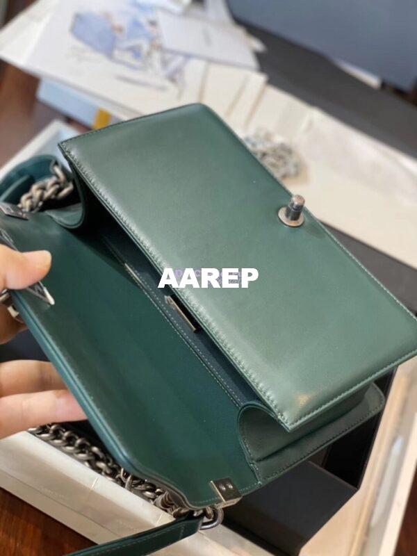 Replica Chanel Python Boy Chanel Flap Bag Ruthenium Hardware Army Green 16