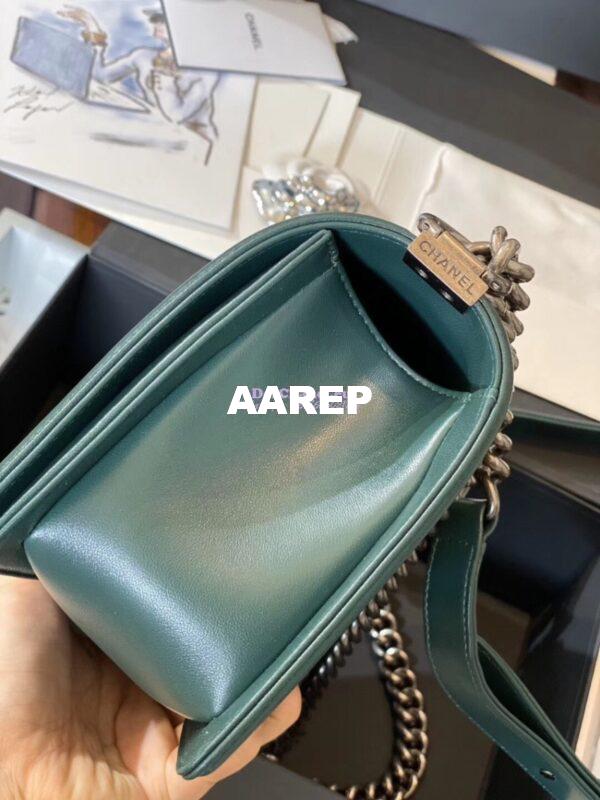 Replica Chanel Python Boy Chanel Flap Bag Ruthenium Hardware Army Green 17