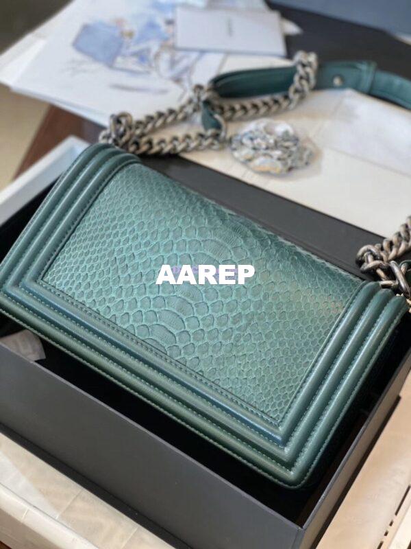 Replica Chanel Python Boy Chanel Flap Bag Ruthenium Hardware Army Green 18