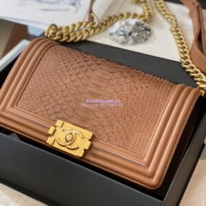 Replica Chanel Python Boy Chanel Flap Bag Ruthenium Hardware Tan