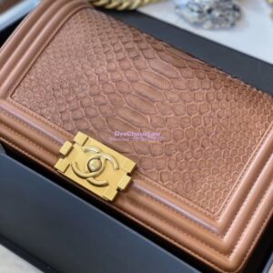 Replica Chanel Python Boy Chanel Flap Bag Ruthenium Hardware Tan 2