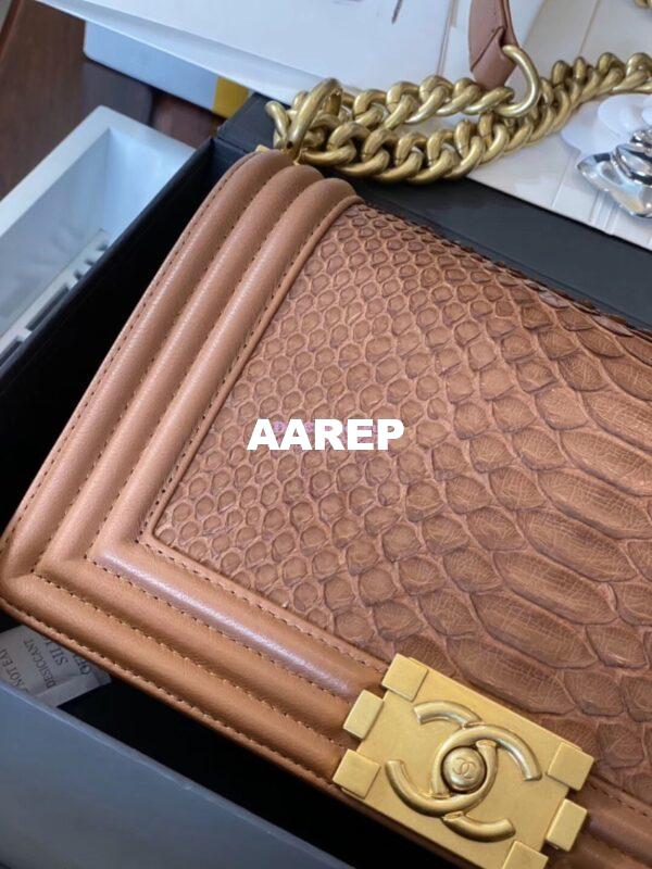 Replica Chanel Python Boy Chanel Flap Bag Ruthenium Hardware Tan 5