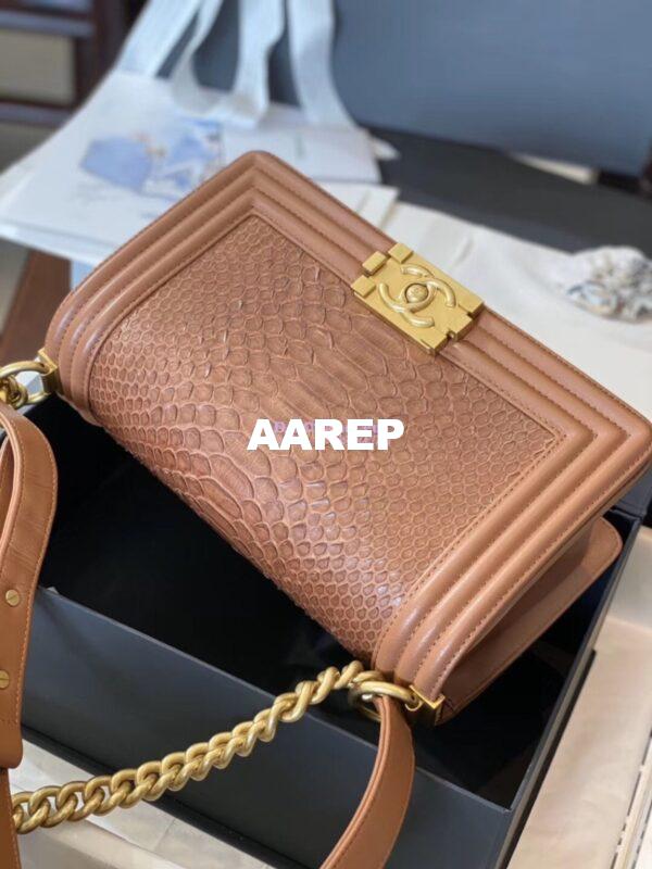 Replica Chanel Python Boy Chanel Flap Bag Ruthenium Hardware Tan 6