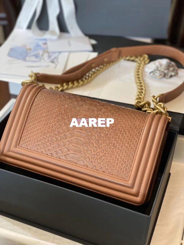 Replica Chanel Python Boy Chanel Flap Bag Ruthenium Hardware Tan 9