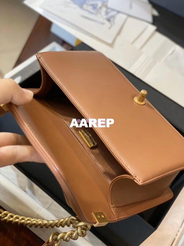 Replica Chanel Python Boy Chanel Flap Bag Ruthenium Hardware Tan 10