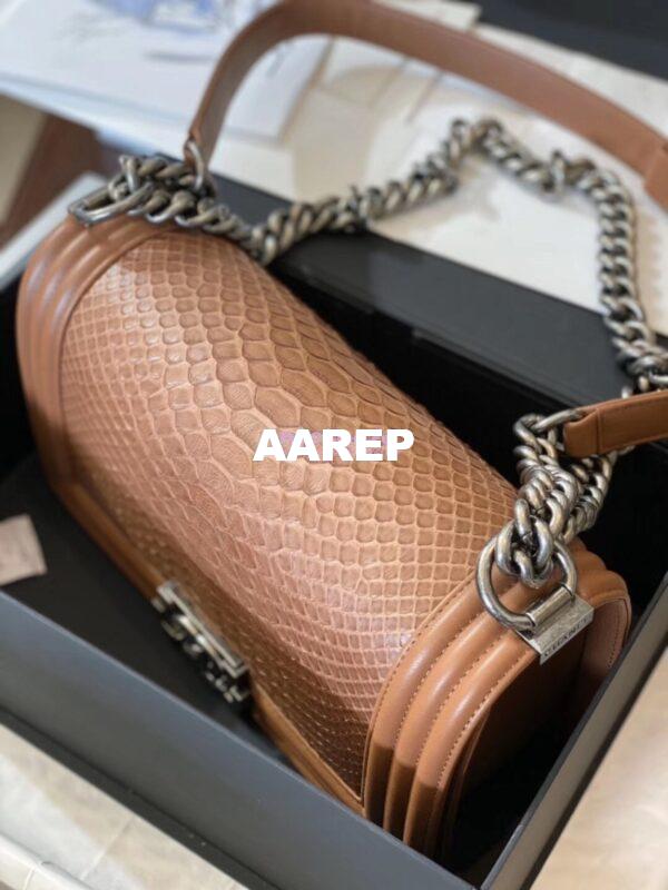 Replica Chanel Python Boy Chanel Flap Bag Ruthenium Hardware Tan 14