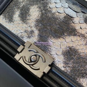 Replica Chanel Python Boy Chanel Flap Bag Ruthenium Hardware Black F05 2
