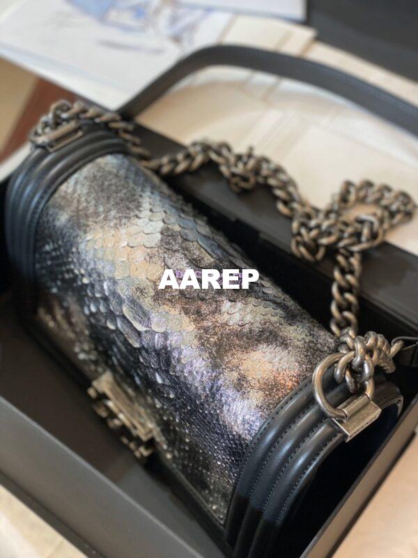 Replica Chanel Python Boy Chanel Flap Bag Ruthenium Hardware Black F05 6