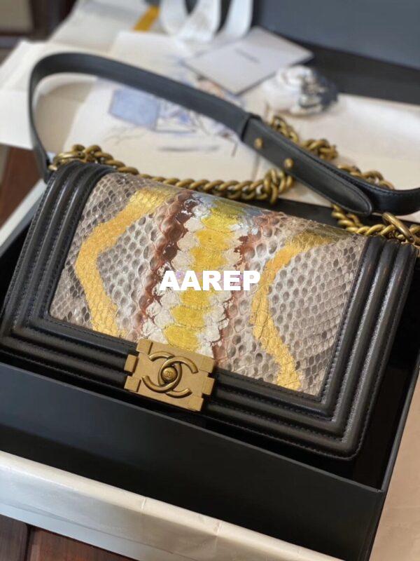 Replica Chanel Python Boy Chanel Flap Bag Ruthenium Hardware Black F03 3