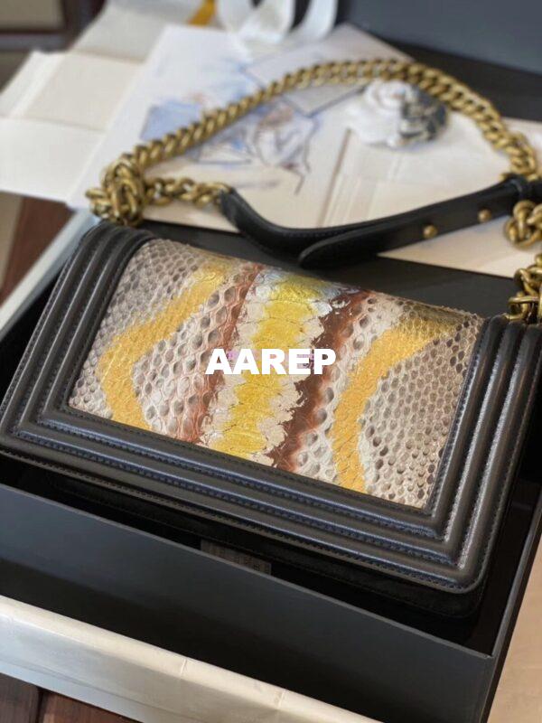 Replica Chanel Python Boy Chanel Flap Bag Ruthenium Hardware Black F03 9