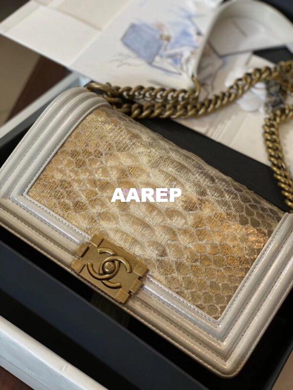Replica Chanel Python Boy Chanel Flap Bag Ruthenium Hardware Metallic S08 3