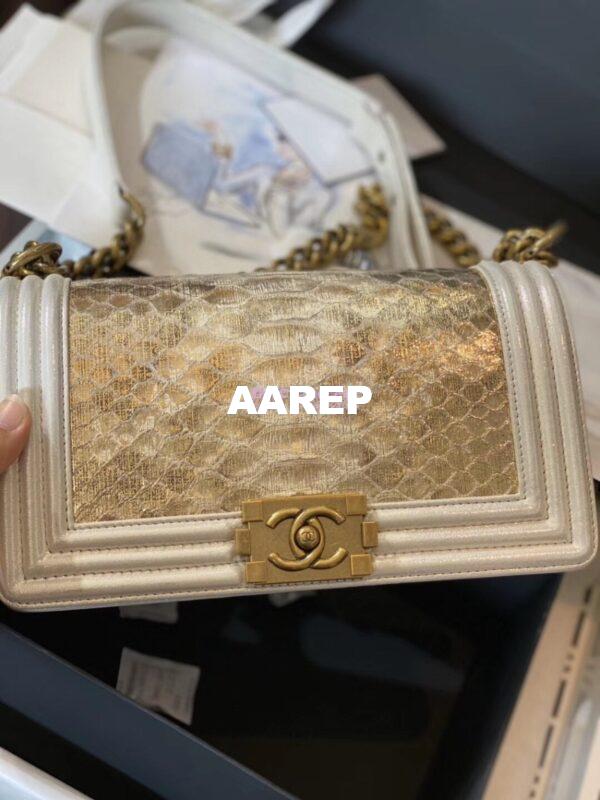 Replica Chanel Python Boy Chanel Flap Bag Ruthenium Hardware Metallic S08 4
