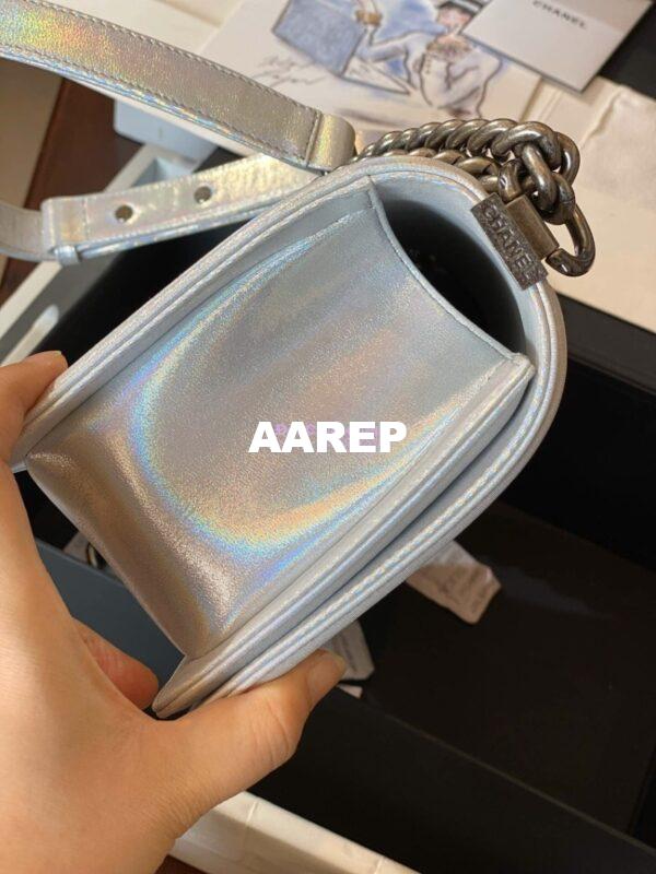 Replica Chanel Python Boy Chanel Flap Bag Ruthenium Hardware Iridescent Champagne 9