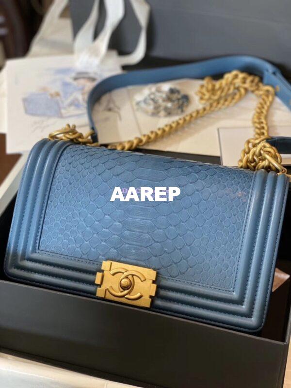 Replica Chanel Python Boy Chanel Flap Bag Ruthenium Hardware Ash Blue 3