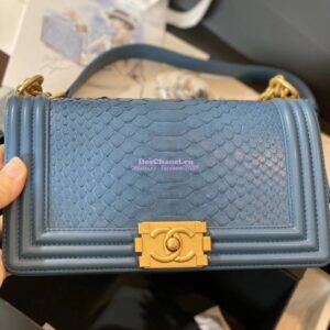 Replica Chanel Python Boy Chanel Flap Bag Ruthenium Hardware Ash Blue 2