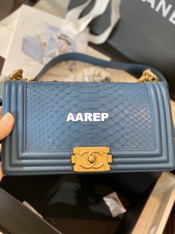 Replica Chanel Python Boy Chanel Flap Bag Ruthenium Hardware Ash Blue 4