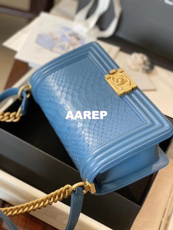 Replica Chanel Python Boy Chanel Flap Bag Ruthenium Hardware Ash Blue 5