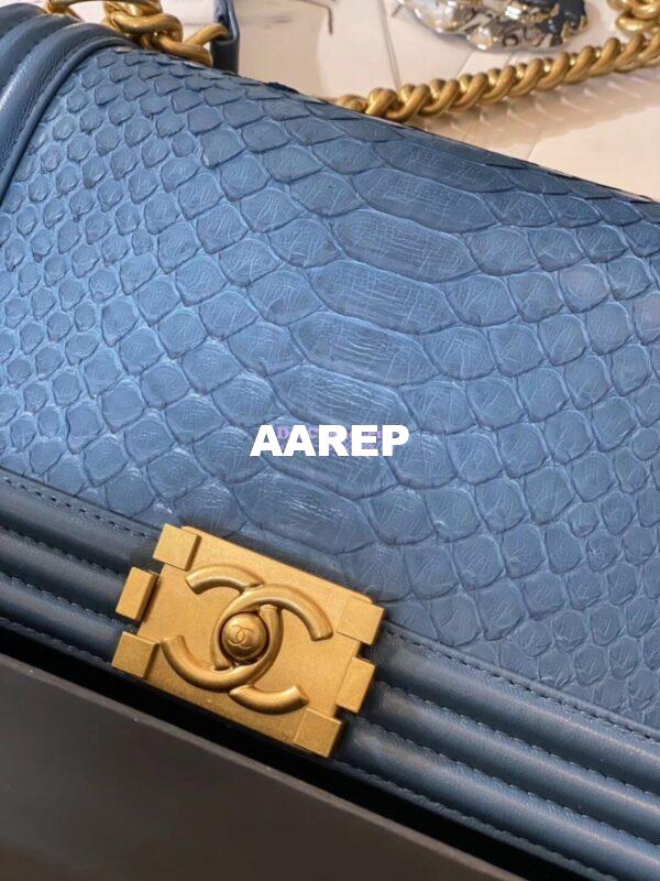 Replica Chanel Python Boy Chanel Flap Bag Ruthenium Hardware Ash Blue 6